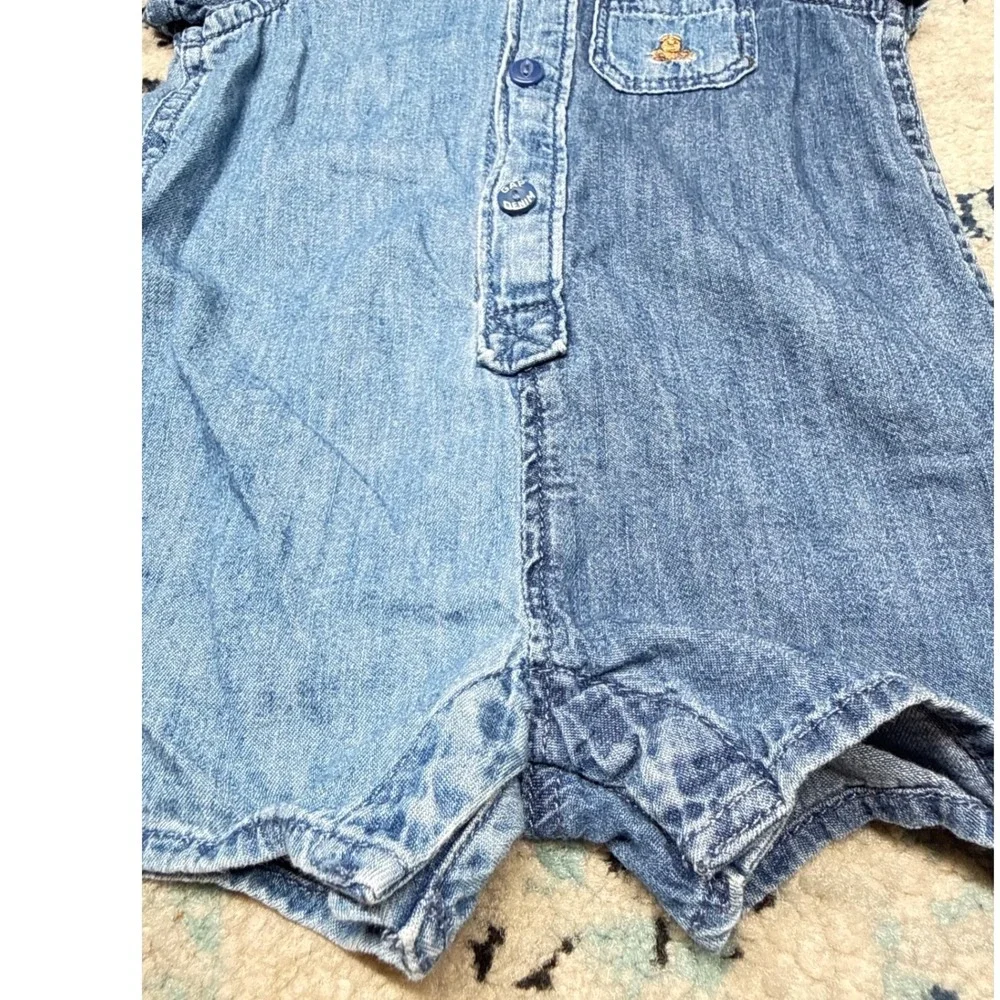 Baby Gap Denim Bubble Romper 0-3M Chambray Teddy Bear Pocket One Piece